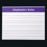 Purple Lined 11 x 8.5 Landscape Personalised Notepad<br><div class="desc">Purple Lined 11 x 8.5 Landscape Personalised Notepad These customisable notepads are simple for every day use or sending a formal note to someone from your home office or desk. You can also choose a variety of colours from our shop for your home office needs. Personalise these notepads with your...</div>