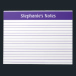 Purple Lined 11 x 8.5 Landscape Personalised Notepad<br><div class="desc">Purple Lined 11 x 8.5 Landscape Personalised Notepad These customisable notepads are simple for every day use or sending a formal note to someone from your home office or desk. You can also choose a variety of colours from our shop for your home office needs. Personalise these notepads with your...</div>