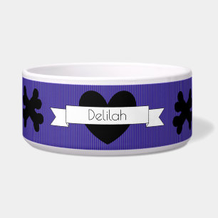 Purple Lines with Black Heart Dog Food Bowl HAMbWG