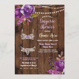 Purple Lingerie Shower Bachelorette Wood Invite