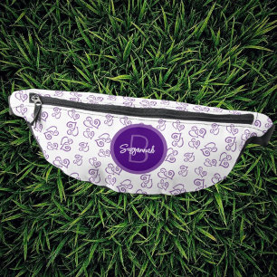 Purple Linked Heart Pattern with Initial Monogram Bum Bags