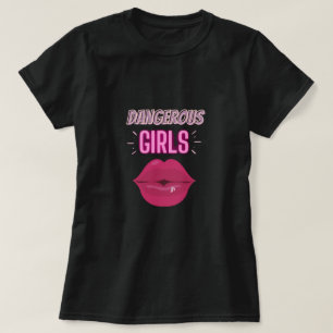 Purple Lips & Dangerous girls text  T-Shirt