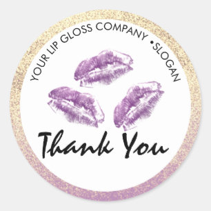 Purple Lips & Glitter Lip Gloss Business Classic Round Sticker
