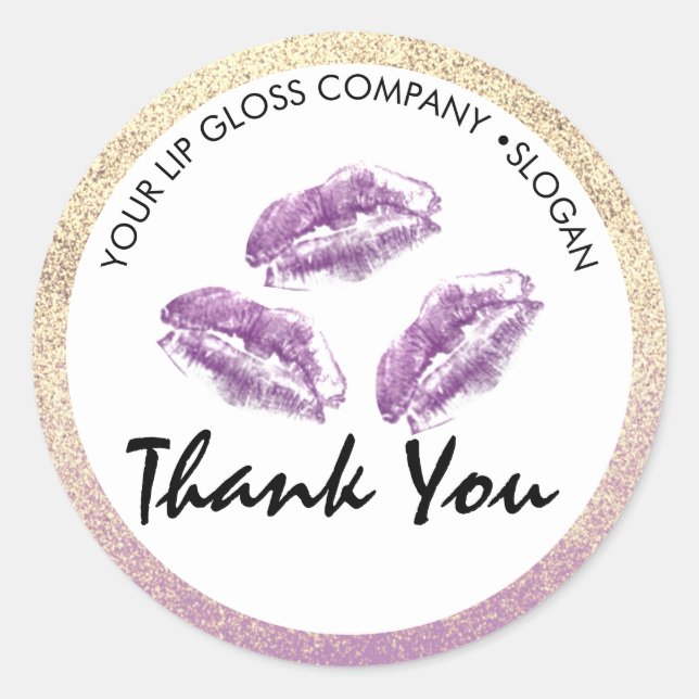 Purple Lips & Glitter Lip Gloss Business  Classic Round Sticker (Front)