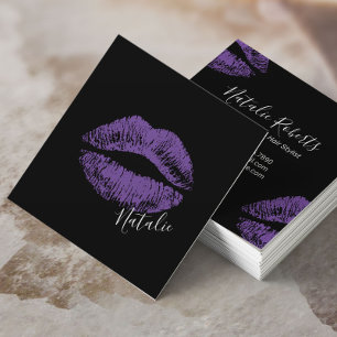 Purple Lips Kiss Signature Makeup Artist Beauty Square Business Card