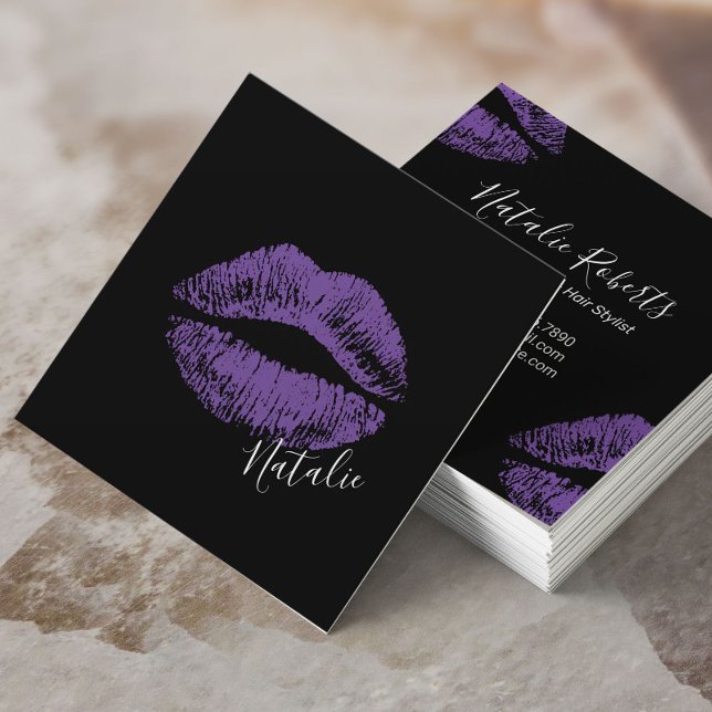 Purple Lips Kiss Signature Makeup Artist Beauty Square Business Card (Creator Uploaded)