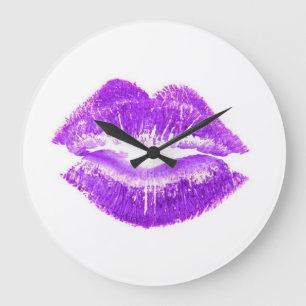 Purple Lips Lipstick Kiss SWAK  Large Clock