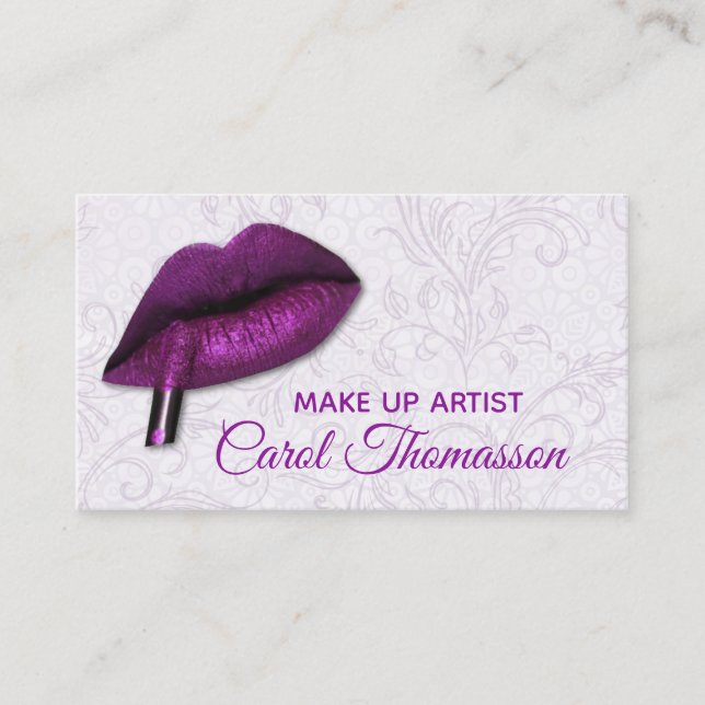 Purple Lips Makeup Business Card (Front)