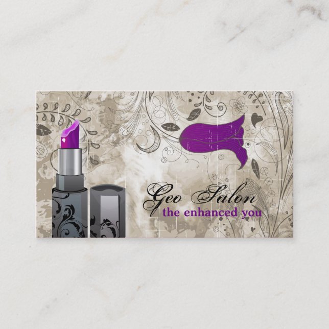 Purple Lipstick Makeup Artist Salon Business Card (Front)