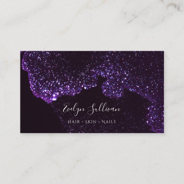 purple liquid glitter business card (Front)