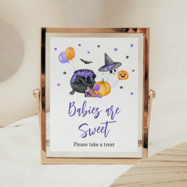 Purple Little Boo Baby Shower Babies are Sweet Poster (Ghost Halloween Baby Shower Babies are Sweet Sign)