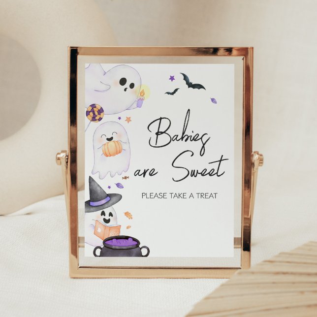 Purple Little Boo Halloween Babies are Sweet Poster (Purple Little Boo Baby Shower Babies are Sweet Sign)