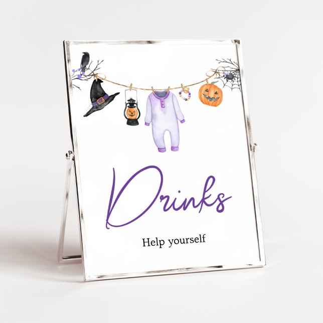 Purple Little Boo Halloween Baby Shower Drinks Poster (Halloween Baby Clothes Baby Shower Drinks Sign)