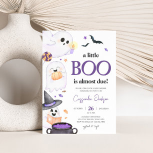 Purple Little Boo Halloween Baby Shower Invitation