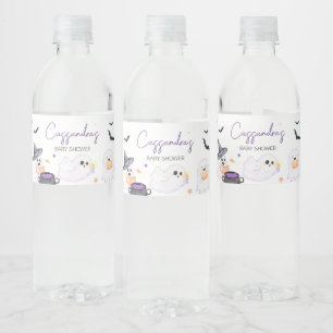 Purple Little Boo Halloween Baby Shower  Water Bottle Label