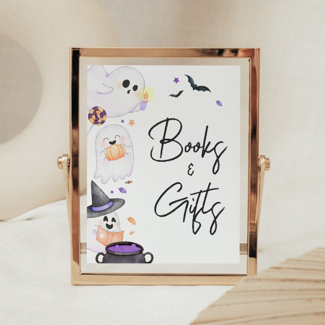 Purple Little Boo Halloween Books and Gifts Poster (Purple Little Boo Baby Shower Books and Gifts Sign)