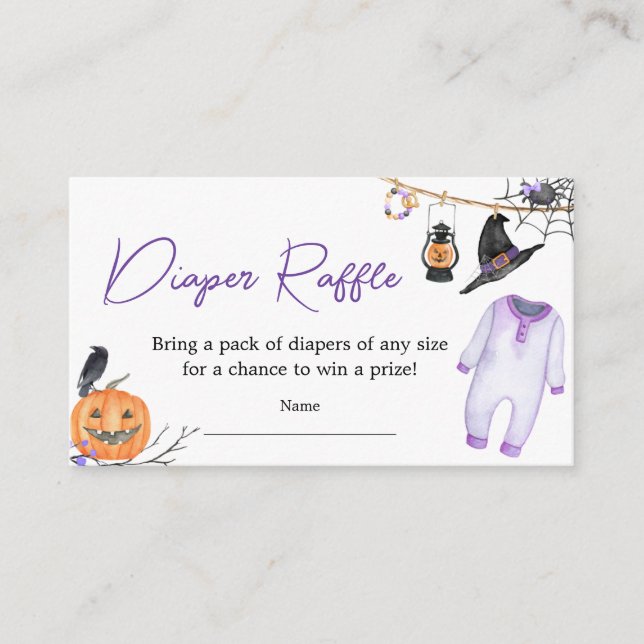 Purple Little Boo Halloween Diaper Raffle Enclosure Card (Front)