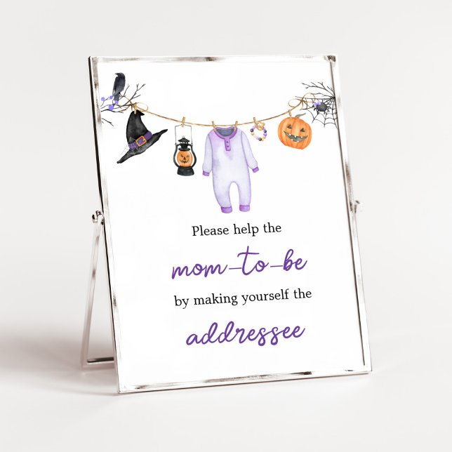 Purple Little Boo Halloween Envelope Station Poster (Halloween Baby Clothes Baby Shower Envelope Station Sign)