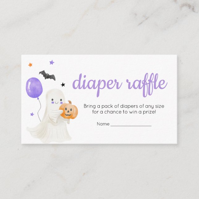 Purple Little Boo is Almost Due Diaper Raffle Enclosure Card (Front)