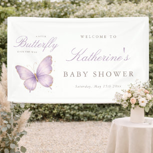 Purple Little Butterfly Baby Shower Welcome Banner