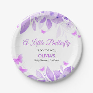 Purple Little Butterfly is on the Way Baby Shower  Paper Plate