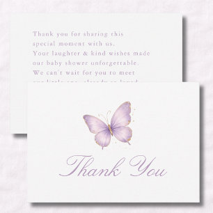 Purple Little Butterfly On The Way Baby Shower Thank You Card