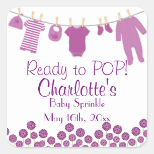 Purple Little Clothes Ready To POP Baby Sprinkle Square Sticker