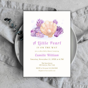 Purple Little Pearl Ocean Seashell Baby Shower Invitation