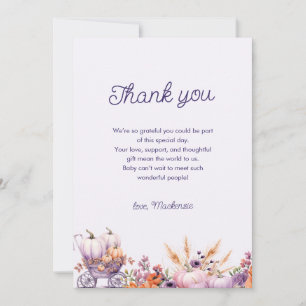 Purple Little Pumpkin Baby Shower Thank You Card