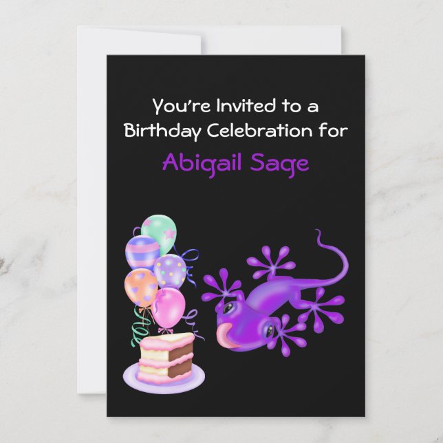 Purple Lizard Birthday Party Invitation (Front)