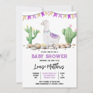 Purple Llama Baby Shower Invitation