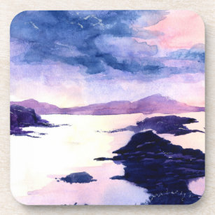 Purple Loch Lomond Watercolour Painted Coaster Set