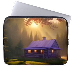 Purple Log Cabin in clearing at daybreak  Laptop Sleeve