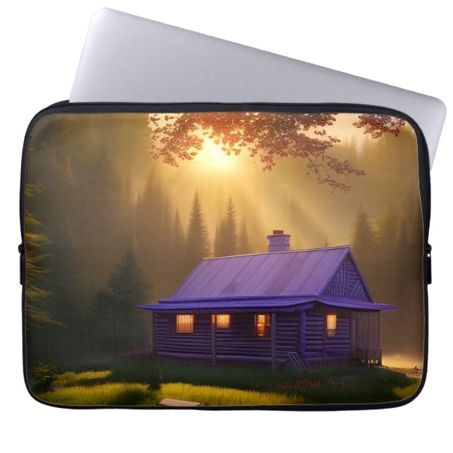 Purple Log Cabin in clearing at daybreak  Laptop Sleeve (Front)