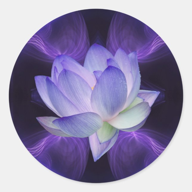 Purple Lotus and sacred geometry Classic Round Sticker (Front)
