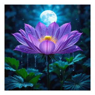 Purple Lotus Blossom Under Moonlit Photo Print