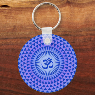 Purple Lotus flower meditation wheel OM Key Ring