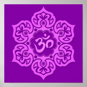 Purple Lotus Flower Om Poster