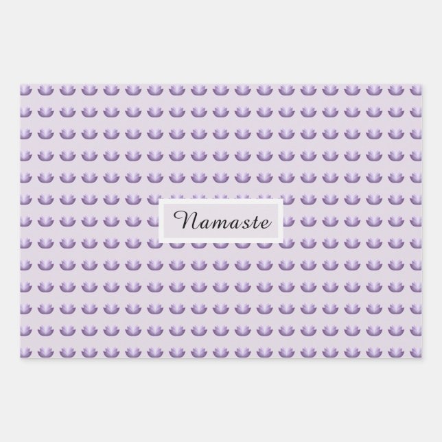 Purple Lotus Flower  Pattern Namaste Wrapping Paper Sheet (Front)