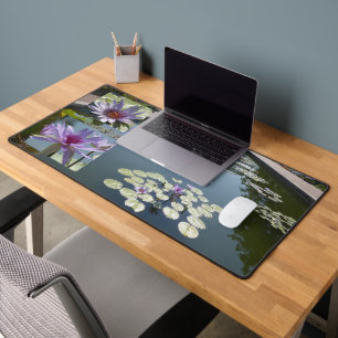 Purple Lotus Flowers in Pond Desk Mat