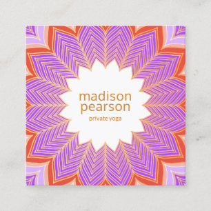 Purple Lotus Mandala Flower Yoga Teacher Square Business Card