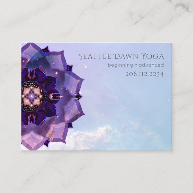 Purple Lotus Mandala Modern Yoga Instructor Business Card (Front)