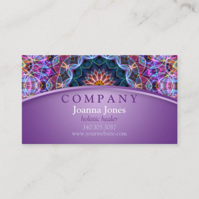 Purple Lotus Mandala Purple Business Card (Front)