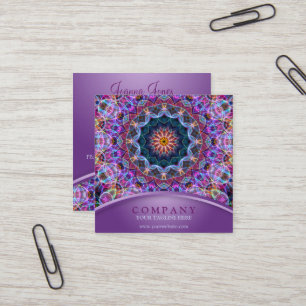 Purple Lotus Mandala Square Square Business Card