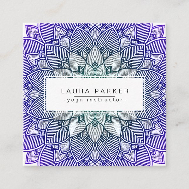 Purple Lotus Mandala Yoga Meditation Holistic Square Business Card (Front)