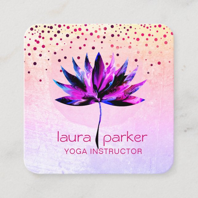 Purple Lotus Watercolour Yoga Massage Therapist  Square Business Card (Front)