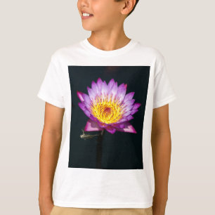 Purple Lotus Waterlily and Dragonfly Nymph T Shirt