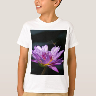 Purple Lotus Waterlily and Dragonfly T-Shirt