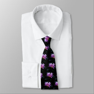 Purple Lotus Waterlily and Dragonfly Tie