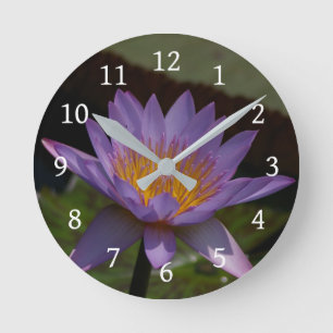 Purple Lotus Waterlily Round Clock